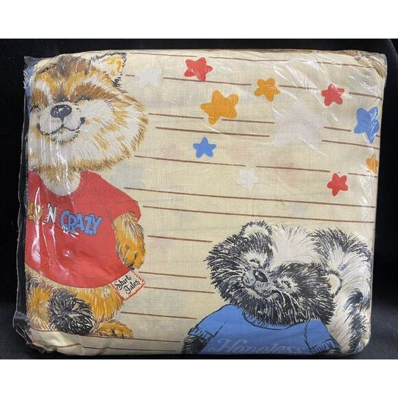 NOS NEW 1980 Shirt Tales 3 Piece Twin Set Flat Fitted Sheet Pillowcase Danville - Picture 2 of 7